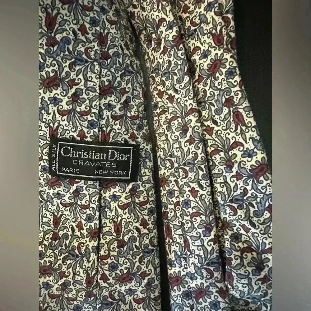 Vintage Christian Dior Cravates Men’s Floral Tie 100% Silk Necktie USA Italy EUC